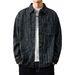 Men's Clothing Retro Jacquard Denim Shirt Loose Large Size Striped Washed Jacket Coat_mkmklike.com