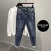 Men's Slim Fit Distressed Jeans Washed Dark Blue Cropped Trousers Trendy Versatile New Spring Autumn Style_mkmklike.com