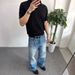 Korea "Glacier Ripples" Ice Blue Washed Old Tall Ounce Cat Beard Wide A-shaped Wide Leg Jeans Men And Women_mkmklike.com