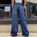 Women's Fashionable Versatile Straight Wide Leg Jeans Chain Washed Finish_mkmklike.com