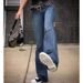 ELLE European And American Cross-Border Trade Factory Direct Supply High-Waisted Elegant Slim Fit Slightly Flared Washed_mkmklike.com