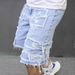 Men's Denim Shorts Mid-Length Ripped Distressed Straight Leg Frayed Edges Summer Regular Fit Multi Process Pants_mkmklike.com