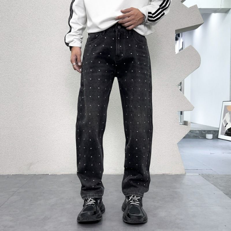 Men's Clothing Personalized Design Jeans Autumn Slim Loose Large Size Drape Mopping Wide Leg Long Pants_mkmklike.com