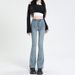 Women's Clothing Plush Jeans Autumn And Winter Flared Jeans Autumn And Winter High Waist High Elastic Plush Flared Horseshoe Pants_mkmklike.com