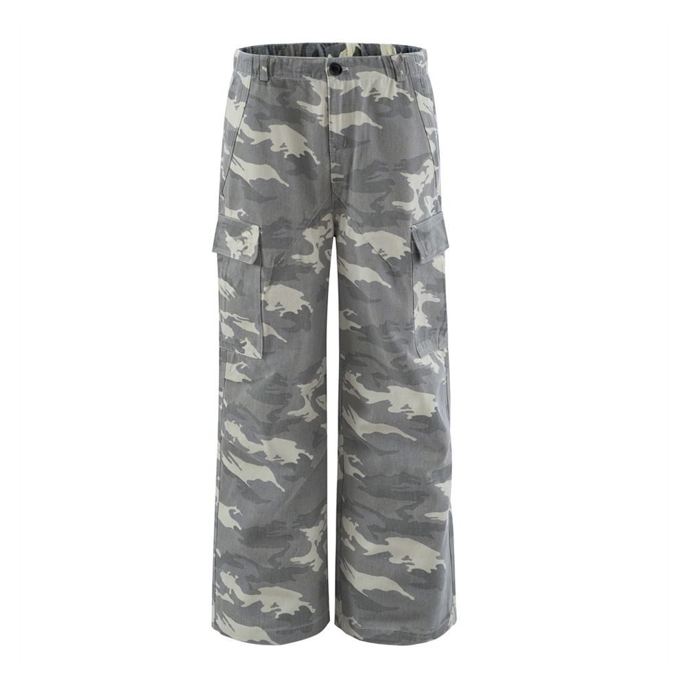 American High Street Camouflage Wide-Leg Cargo Jeans Trendy Loose Straight Pants Men's Design Sense Pleated_mkmklike.com