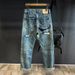 Men’s Distressed Embroidered Straight-Leg Jeans – Relaxed Fit Patchwork Denim Pants With Vintage Wash_mkmklike.com