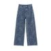 Blue Printed Wide-leg Jeans For Women, 2025 New Model, Ultra-sparkling Design, Chinese Style, Slim-fit Long Pants A8577_mkmklike.com