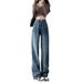 Wide Leg Jeans Korean Style High Waisted Loose Fitting Straight Leg Slimming plus Size Floor Length for Women Autumn Winter_mkmklike.com