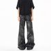 Men's High Street Hip Hop Flared Jeans Retro Brushed Wax Wash Zipper Design Loose Fitting Trousers For Men And Women_mkmklike.com