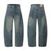 Denim Scimitar Punk Washed Vintage Split Deconstructed Patchwork Trendy High Street Loose Wide-Leg Cargo Long Pants For_mkmklike.com