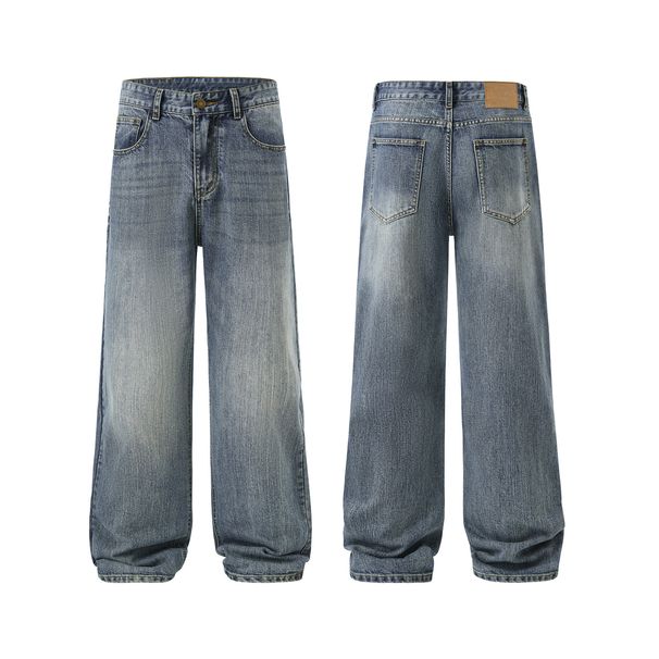 Men's Relaxed Straight-Leg Jeans – Vintage Washed Denim With Slub Cotton Texture & Mid-Rise Fit For Casual Streetwear_mkmklike.com