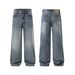 Men's Relaxed Straight-Leg Jeans – Vintage Washed Denim With Slub Cotton Texture & Mid-Rise Fit For Casual Streetwear_mkmklike.com