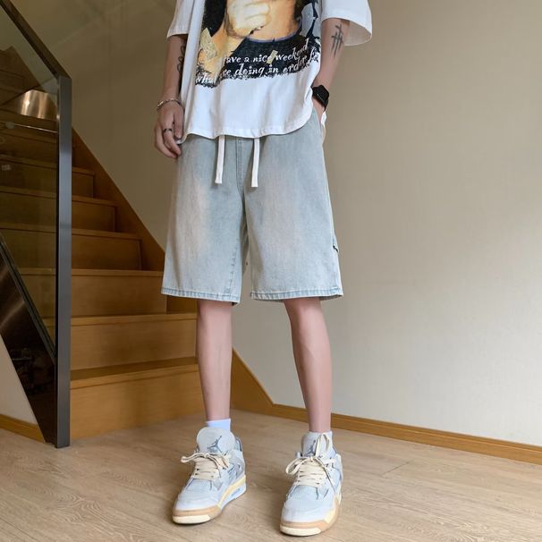 Men's Clothing Denim Shorts Summer Style Zip Up Straight Leg Wide Leg Casual Trendy Brand Versatile Loose Five Point Pants_mkmklike.com