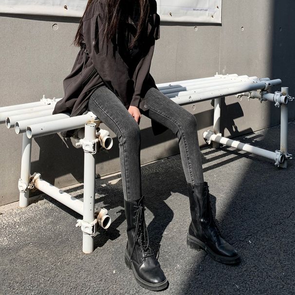 ELLE 2023 Spring Gray Black Jeans For Women High Waist Slimming Tall Tight Skinny Pencil Pants New Style Leggings_mkmklike.com