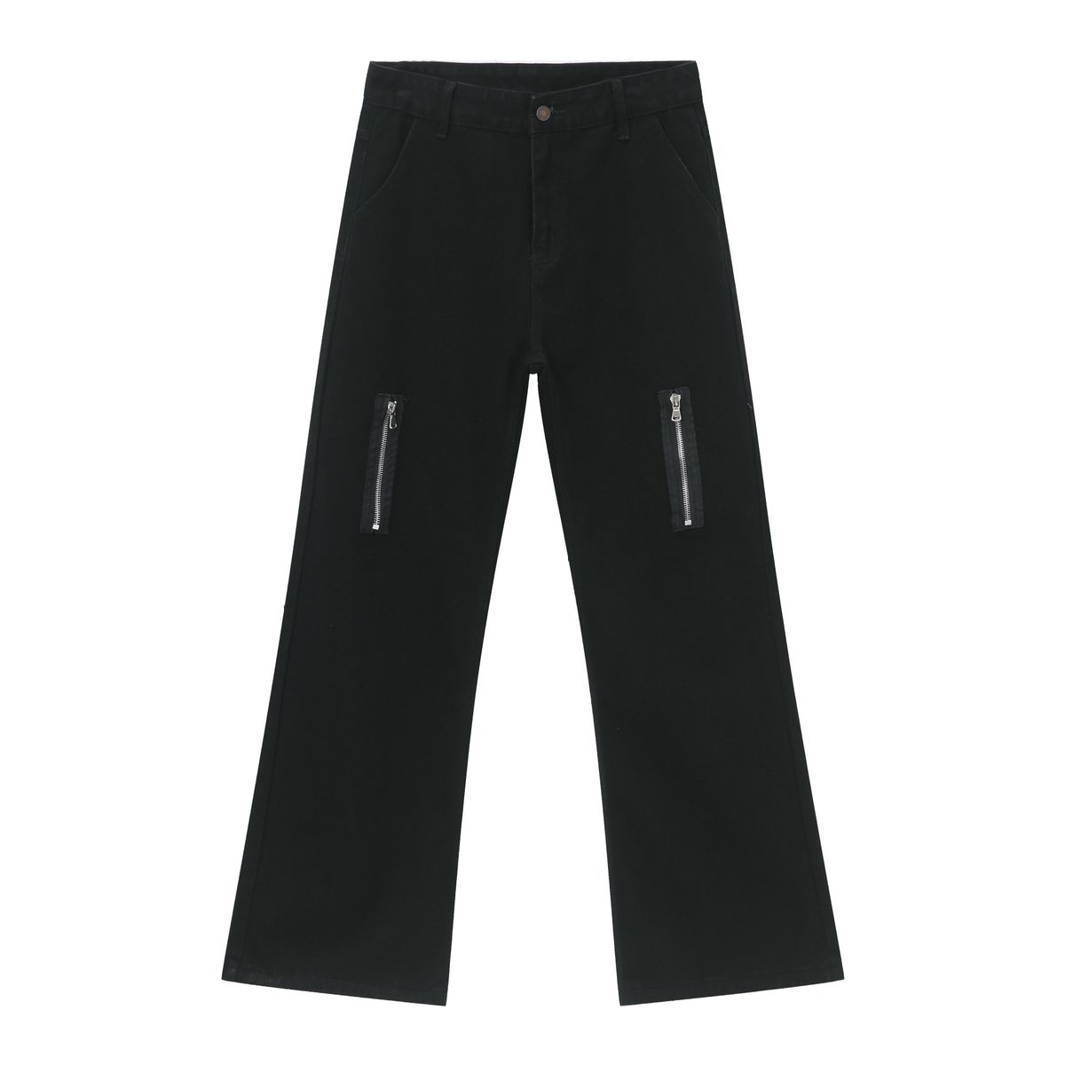 EF JEANS | 2024 New European And American High Street Zipper Splicing Fried Street Micro-speaker Straight Pure Black Jeans_mkmklike.com