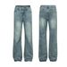 Men's Vintage Washed Blue Straight Leg Jeans - High Street Retro Denim Pants With Distressed Details_mkmklike.com