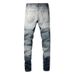 Vintage Style Stretch Jeans For Men - Distressed Patchwork Skinny Jeans With Retro Wash & Handmade Rips_mkmklike.com