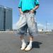 Vintage Washed Distressed Denim Capri Pants – Streetwear Retro Cut-Off Jeans (Relaxed Fit, Frayed Hem, Cropped Straight Leg, Unisex Summer Staple)_mkmklike.com