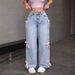 Snow-Washed High-Waisted Wide-Leg Jeans – Distressed Denim With Bow Accent (Light Blue)_mkmklike.com