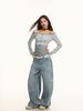Plus Size Trendy High-Waisted Flared Jeans For Women - Vintage Print Wide Leg Denim Pants With Distressed Details_mkmklike.com