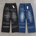 Men's Black Washed Jeans – Streetwear Baggy Denim Pants With Distressed Details (Straight-Leg, Mid-Rise, Zip Fly, Cotton Blend, Unisex Urban Style)_mkmklike.com