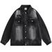 Distressed Denim Jacket - Oversized Hip-Hop Style With Embroidery & Ripped Details, Unisex Streetwear Coat For Men & Women_mkmklike.com