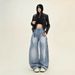Women's Washed Retro Jeans - Loose BF Fit Wide Leg Casual Pants With Scimitar Design (High Street Style)_mkmklike.com
