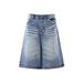 Unisex Vintage Washed Denim Capri Pants Relaxed Straight Leg Jeans for Hip-Hop Streetwear_mkmklike.com