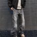 Men's Retro Wide Leg Loose Fit Straight Jeans - Black, Comfort Cotton Denim For Casual Street Style_mkmklike.com