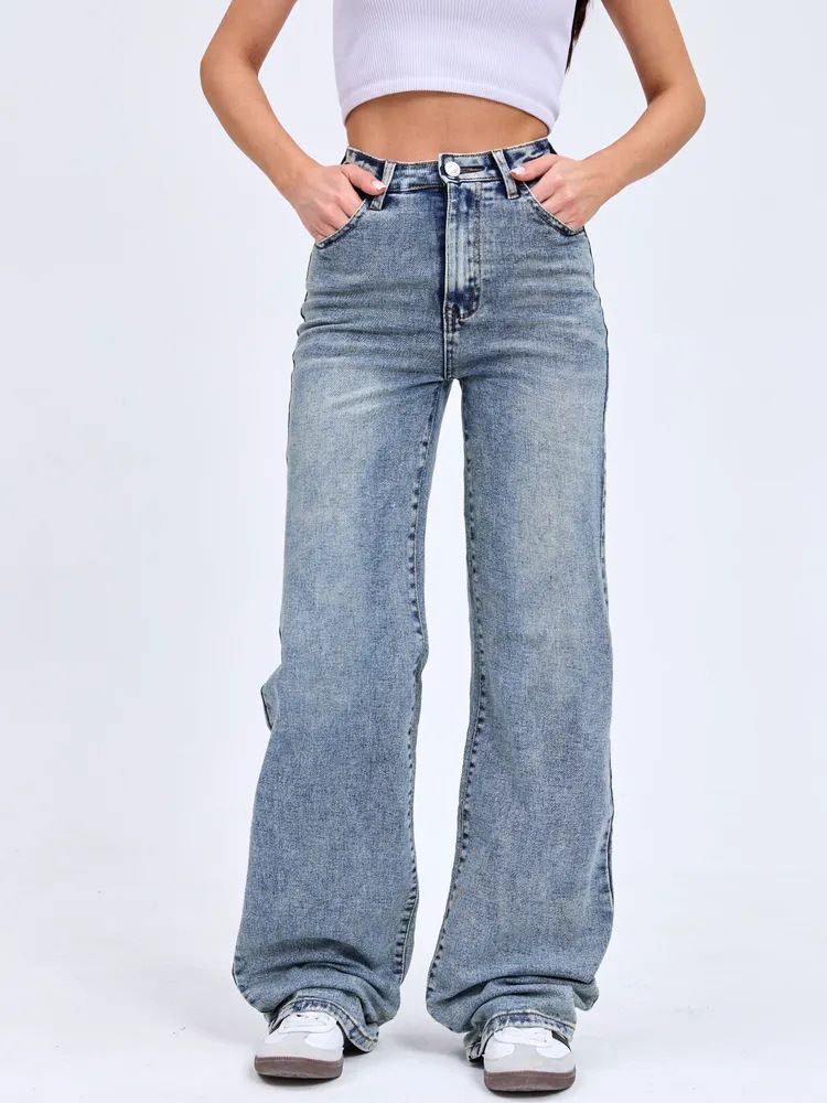 Women's Stretch Denim Jeans - High Waist Slim Fit, Classic Blue, Comfortable Cotton Blend For Spring & Fall (Sizes 25-32)_mkmklike.com