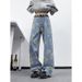 Men's Clothing Men's High Street Style Floral Print Jeans Cleanfit Straight Leg Wide Leg Pants Autumn Niche Design_mkmklike.com