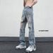 Men's Retro Distressed High Waist Flared Jeans Side Zipper Vibe Spring Style High Street Denim Pants_mkmklike.com