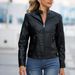 Women's Clothing slim motorcycle thin spring and autumn large size stand collar leather jackets_mkmklike.com