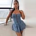 Dress Stretch Denim Women's Zipper Lace-up Tube Top Sexy Transparent Straps Short Ruffled Skirt_mkmklike.com