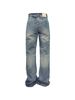 Men's Clothing 2025 American Retro Washed Blue Flared Jeans Trendy Brand Men's High Street Drape Cleanfit Pants_mkmklike.com