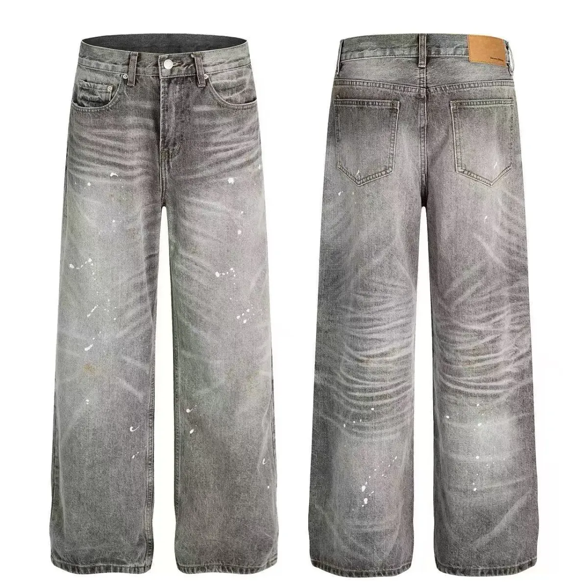 Men's & Women's Smoky Wash Jeans - Oversized Cleanfit Denim Pants (Vintage Splatter Edition)_mkmklike.com