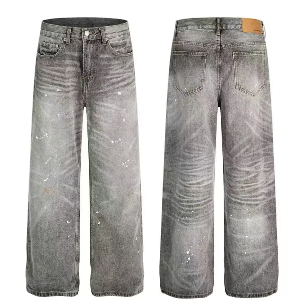 Men's & Women's Smoky Wash Jeans - Oversized Cleanfit Denim Pants (Vintage Splatter Edition)_mkmklike.com