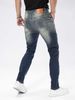 Men's Stretch Skinny Jeans With Distressed Details, Slim Fit, Dark Blue Distressed Men's Trousers_mkmklike.com