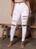 K New Black And White Elastic Ripped Jeans For Women's Legs_mkmklike.com