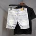 Men's Slim Fit Light White Cat Whisker Ripped Denim Pants 45 Cm Trendy Versatile Summer Style Distressed Jeans_mkmklike.com