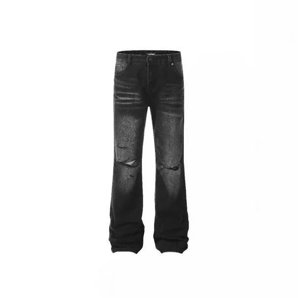 Vintage Distressed Flare Jeans – 90s Grunge Revival Wide-Leg Denim Pants With Raw Hem Details For Men & Women_mkmklike.com