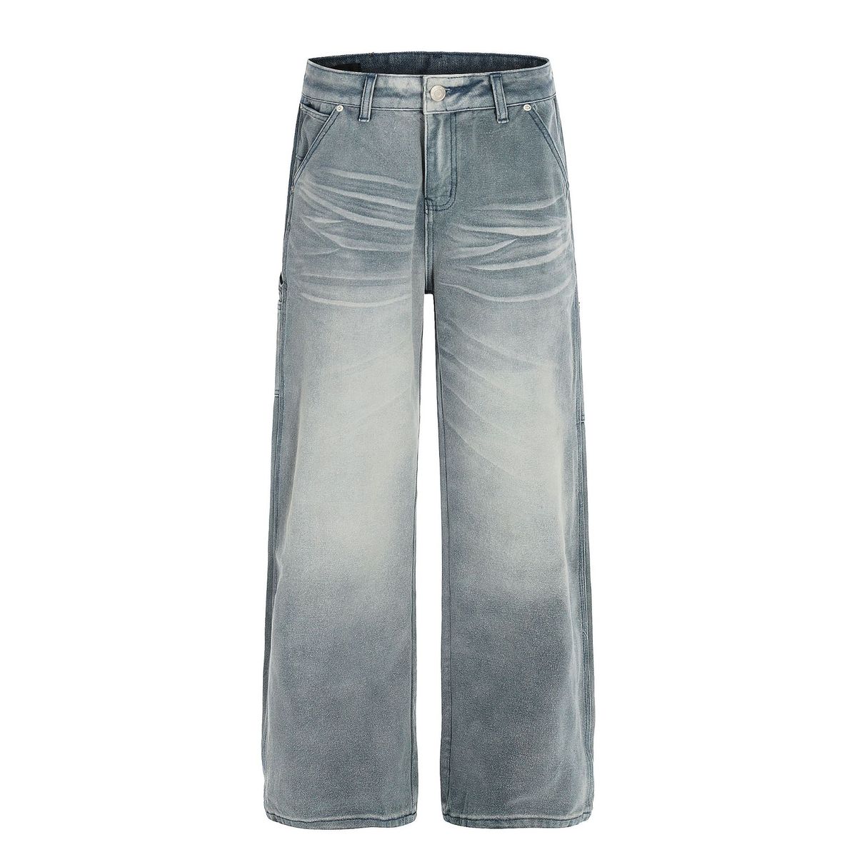 Men's Loose Fit Straight Leg Jeans High Street Style Retro Feel Whiskered Texture Design_mkmklike.com