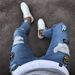 Suitable For All Seasons Badge With Distressed Small Legs S-4XL Men's Jeans_mkmklike.com