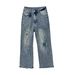 Women's Ripped Wide Leg Stretch Denim Jeans Blue Sky White Cloud Style European American Export Bestseller_mkmklike.com