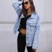 Trendy Oversized Denim Jacket For Women - Long Sleeve Cotton Blend Casual Coat With Lapel Collar (XS, S, M, L, XL, 2XL)_mkmklike.com