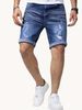 Men's Slim Fit Stretch Denim Shorts – Distressed 5-Point Ripped Design, Comfortable Casual Shorts (Peacock Blue/Black, S-2XL)_mkmklike.com