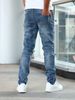 Slim Fit Stretch Denim Jeans For Men - Comfortable Blue Skinny Jeans With Enzyme Wash, Mid-Rise Waist, All-Season Casual Pants_mkmklike.com