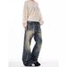Retro Washed Whisker Gradient Jeans American Style Trendy Straight Leg Design for Men And Women Casual Cool Blue mid Waist Zipper Fly_mkmklike.com