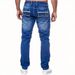 High Street Men's Jeans Dark Blue Embroidery Elastic Slim Fit Small Straight Casual Men's Trousers_mkmklike.com