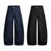 Men's American Vintage Bamboo Texture Curved Hem Baggy Cargo Pants Asymmetric Design Jeans_mkmklike.com